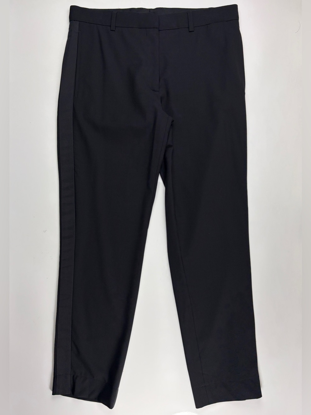 Yigal Azrouel Black Stretch Wool & Silk Cropped Tuxedo Trouser Pants, Sz 4